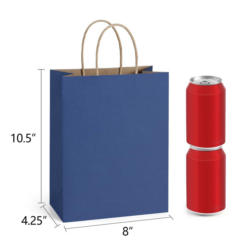 BagDream Navy Blue Gift Bags 8x4.25x10.5 100Pcs Kraft Paper Bags with Handles Bulk Medium Size for Shopping, Party Favor, Retail Merchandise Grocery Paper Sacks - Image 2